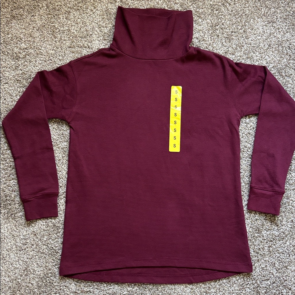 Women’s Burgundy Waffle Funnel Neck Sweater Oversize Size S